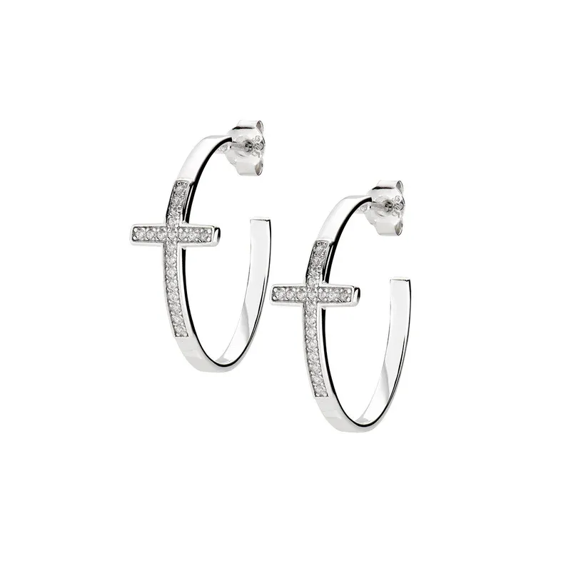Orecchini Croce a Cerchio con zirconi bianchi Donna Amen