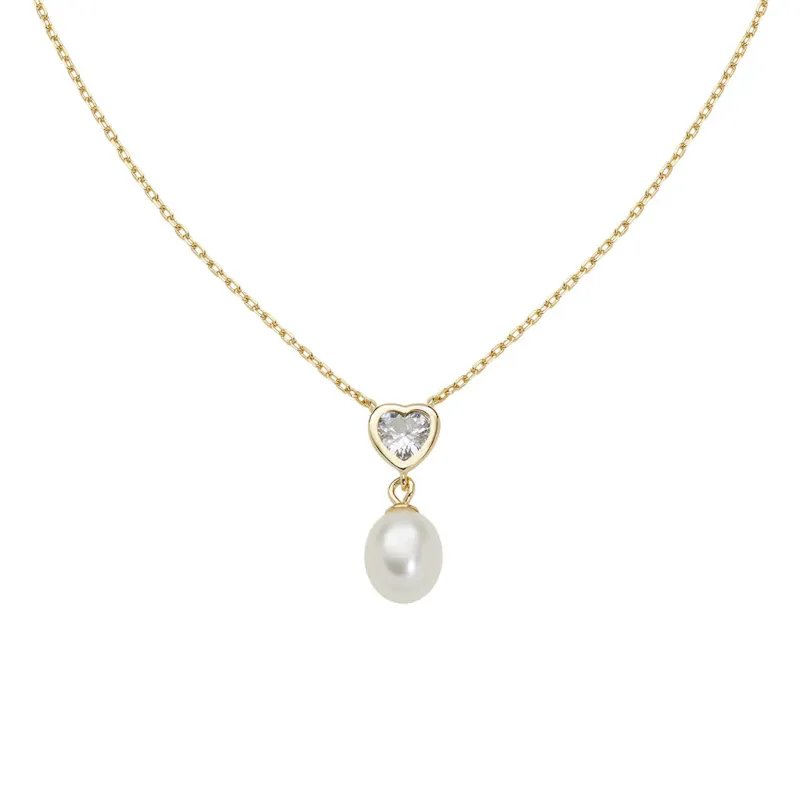 Collana dorata Punto Luce Cuore e Perla Donna Amen