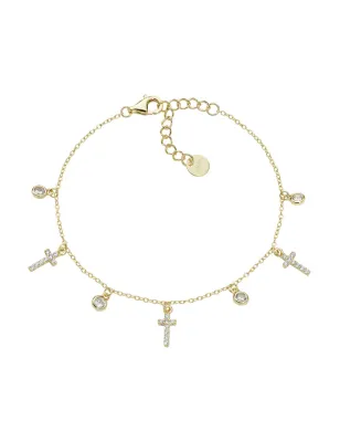 Bracciale Multicharm Dorato Croci e Zirconi Bianchi Donna Amen