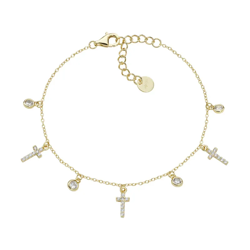 Bracciale Multicharm Dorato Croci e Zirconi Bianchi Donna Amen