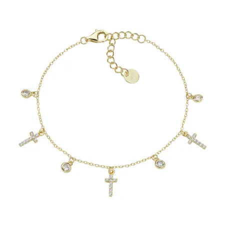 Bracciale Multicharm Dorato Croci e Zirconi Bianchi Donna Amen