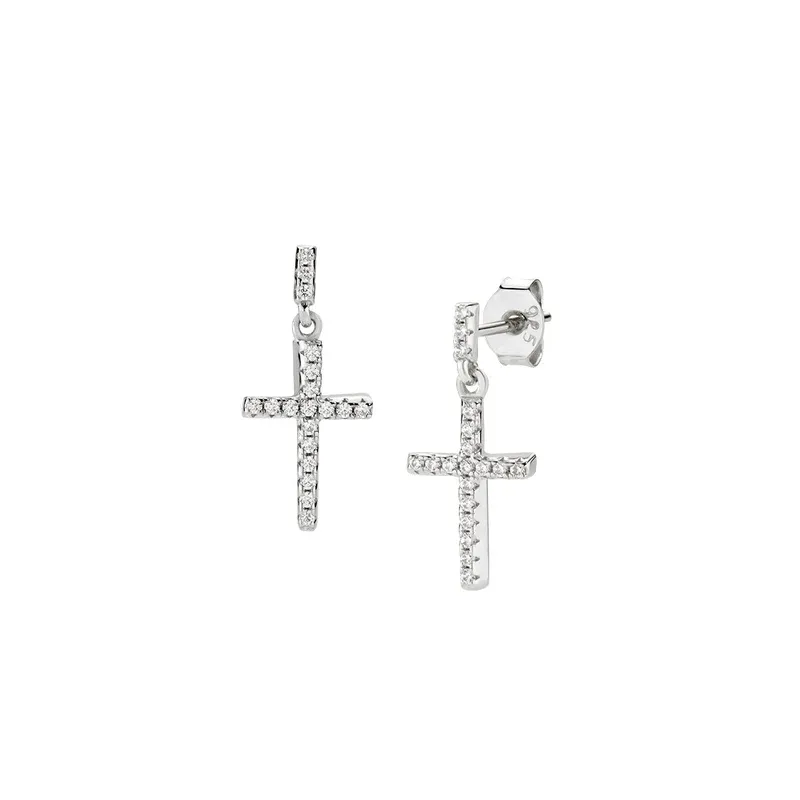Orecchini Croce pendente con zirconi bianchi Donna Amen