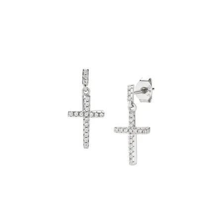 Orecchini Croce pendente con zirconi bianchi Donna Amen