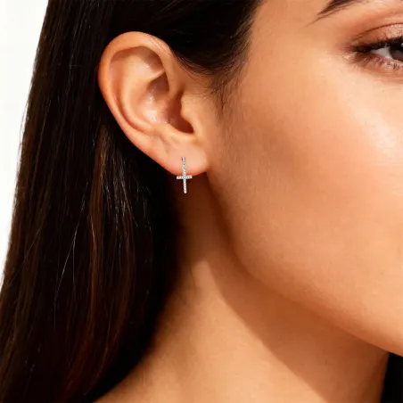 Orecchini Croce pendente con zirconi bianchi Donna Amen