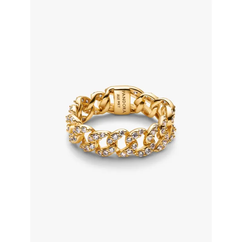 Anello dorato Catena Maglia Cubana Pavè mis.54 Donna Pandora