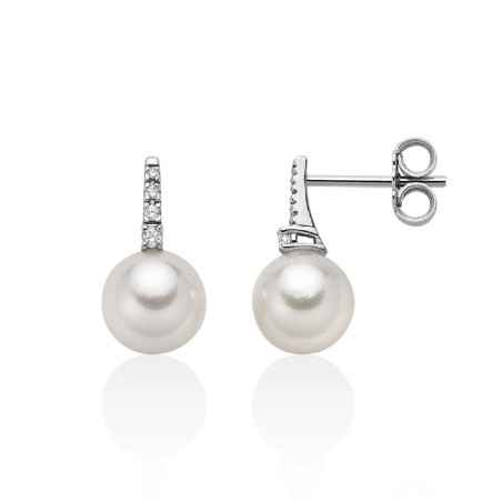 Orecchini oro bianco perle Akoya Japan e Diamanti Donna Miluna 