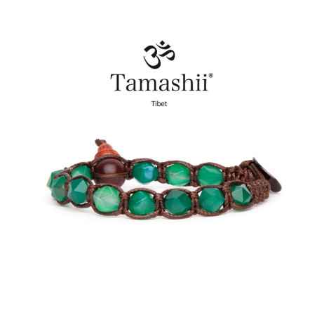 BRACCIALE DIAMOND CUT AGATA VERDE STRIATA UOMO-DONNA TAMASHII 