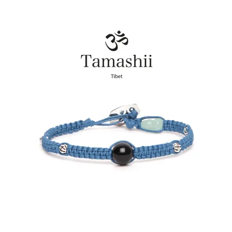 Bracciale Silver & Jade Occhio di Falco cordoncino blu Tamashii