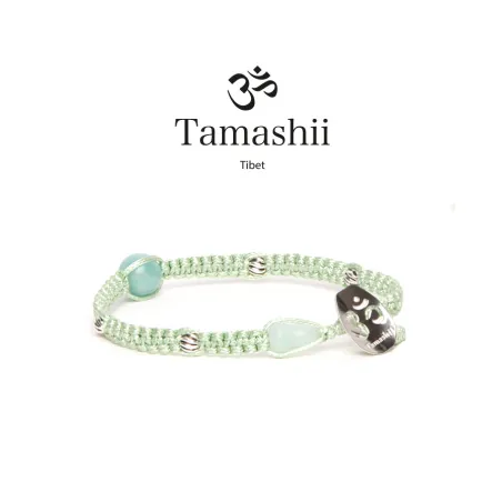 Bracciale Silver & Jade Amazzonite cordoncino verde chiaro Tamashii
