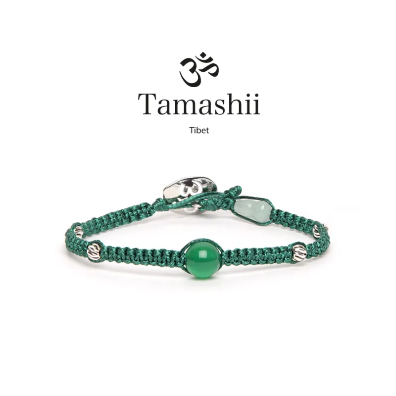 Bracciale Silver & Jade Agata verde cordoncino verde Tamashii