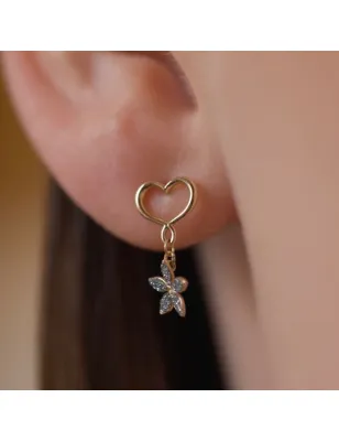 Monorecchino 18kt Fiore Celeste e Cuore Maman Donna Maman et Sophie