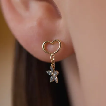 Monorecchino 18kt Fiore Celeste e Cuore Maman Donna Maman et Sophie