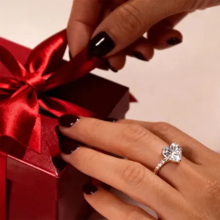 Anello Solitario Zircone Taglio Cuore mis.16 Donna Amen