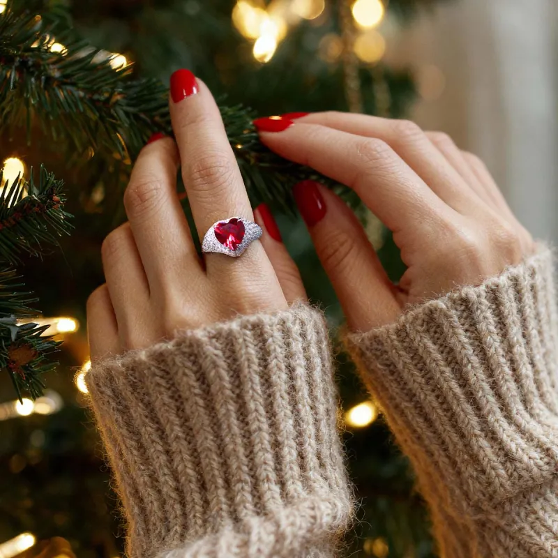 Anello Stardust Cuore Rosso Ciliegia e Zirconi mis.10/14 Donna Amen