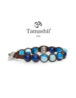 BRACCIALE AGATA BLU STRIATA UOMO-DONNA TAMASHII RUOTA DELLA PREGHIERA