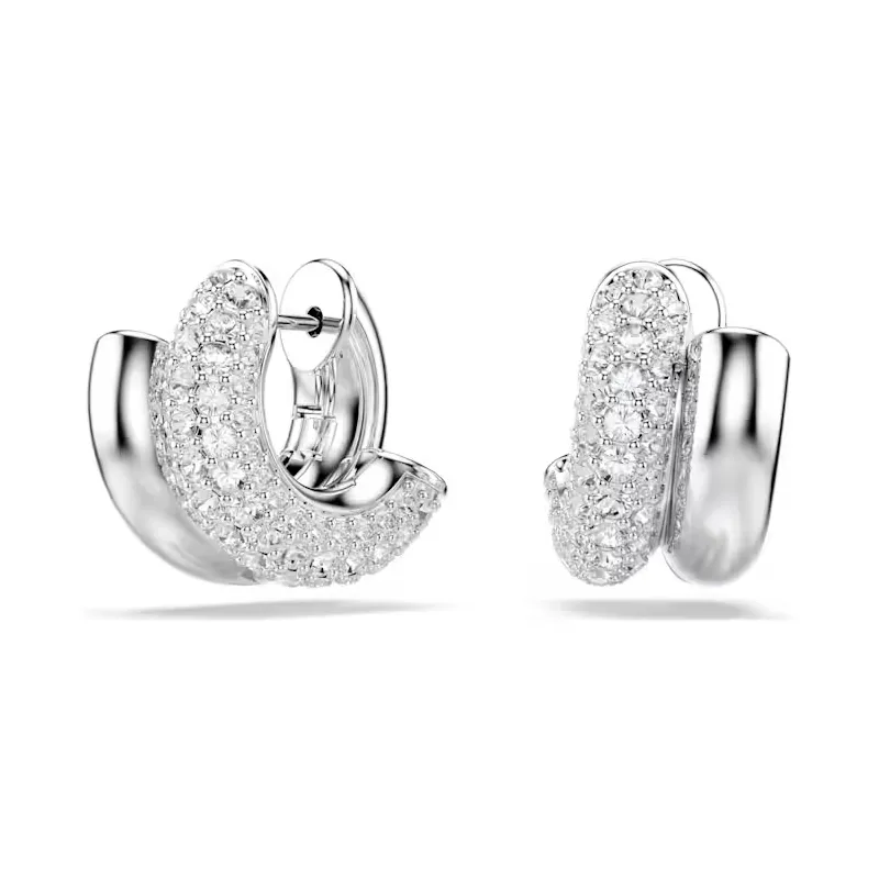 Orecchini a Cerchio Dextera, Mini, Placcato Rodio Donna Swarovski