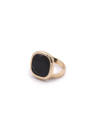 Anello Mignon con pasta vitrea nera quadrata Donna Aquaforte