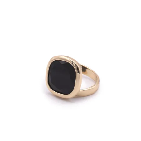 Anello Mignon con pasta vitrea nera quadrata Donna Aquaforte