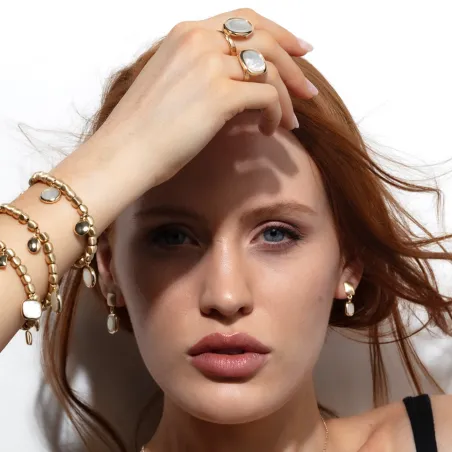 Anello regolabile Mignon con madreperla quadrata Donna Aquaforte