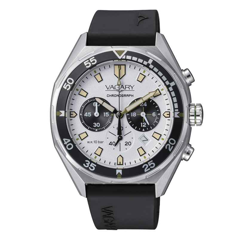 Orologio Aqua39 Crono Bianco Silicone Nero IV2-010-10 Uomo Vagary