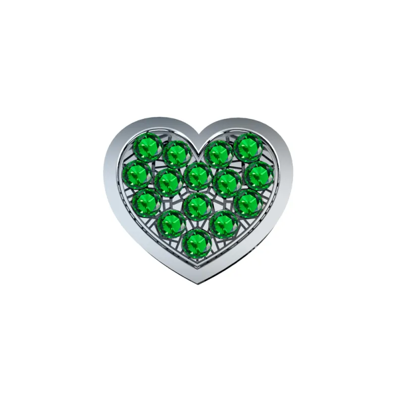 Elemento Cuore grande Oro bianco e Smeraldi Donna Donnaoro