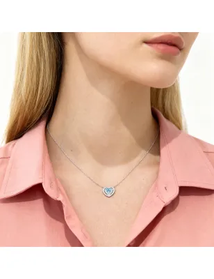 Collana Batticuore con Zircone Acquamarina Donna Amen