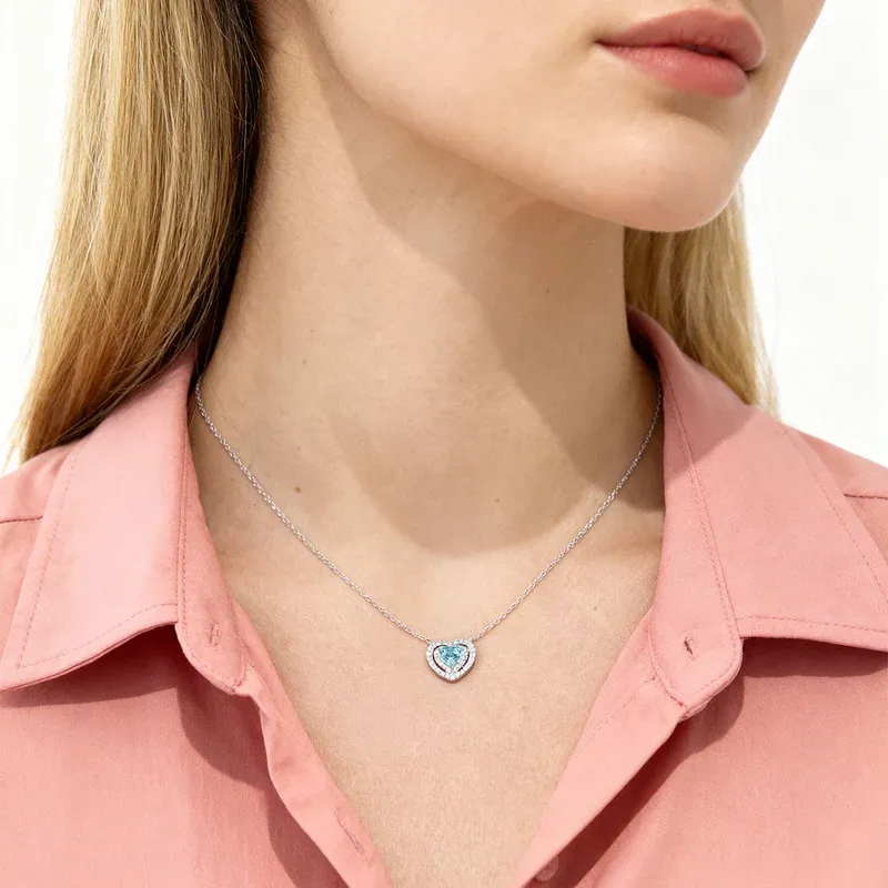 Collana Batticuore con Zircone Acquamarina Donna Amen