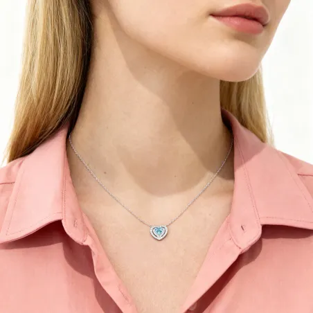 Collana Batticuore con Zircone Acquamarina Donna Amen
