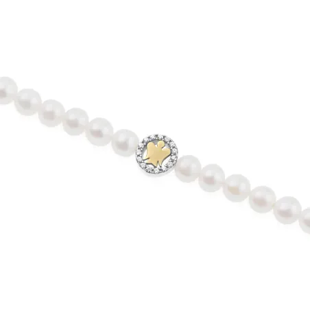 Bracciale di Perle Bianche con Tondo e Angelo Dorato Donna Roberto Giannotti
