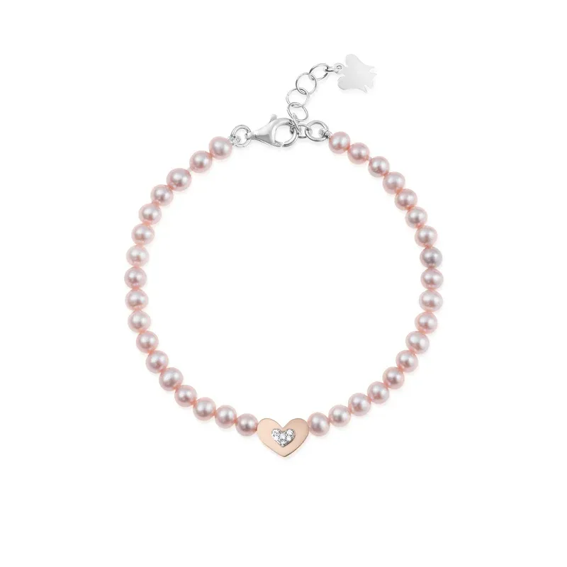 Bracciale di Perle Rosa con Cuore Donna Roberto Giannotti