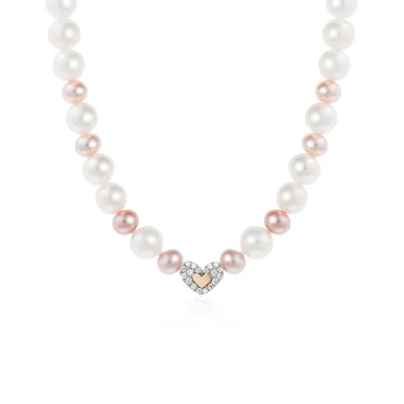 Collana di Perle Bianche e Rosa con Cuore e Zirconi Donna Roberto Giannotti