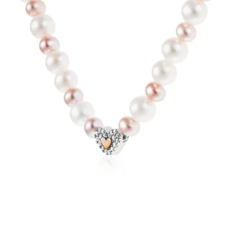 Collana di Perle Bianche e Rosa con Cuore e Zirconi Donna Roberto Giannotti