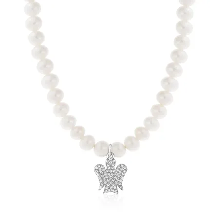 Collana di Perle Bianche con Pendente Angelo Donna Roberto Giannotti