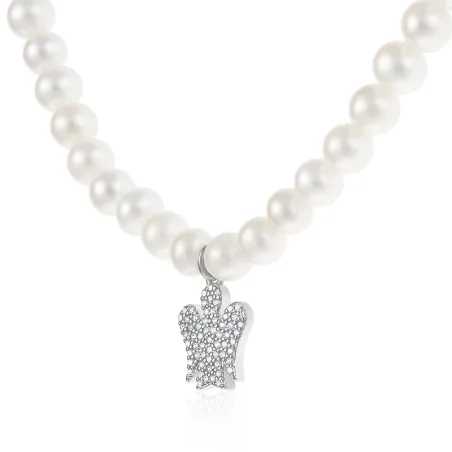 Collana di Perle Bianche con Pendente Angelo Donna Roberto Giannotti