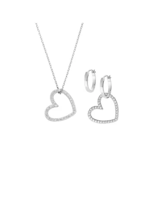 Set Collana e Orecchini Due Cuori con Zirconi Donna Amen