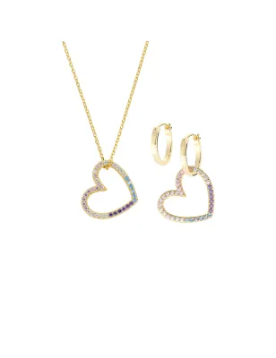 Set Collana e Orecchini Due Cuori Rainbow Donna Amen