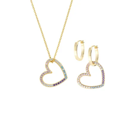Set Collana e Orecchini Due Cuori Rainbow Donna Amen