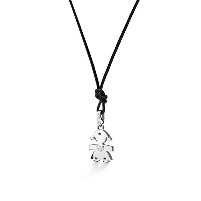 Collana oro bianco sagoma bimba diamanti LBB063 Donna Le Bebe'