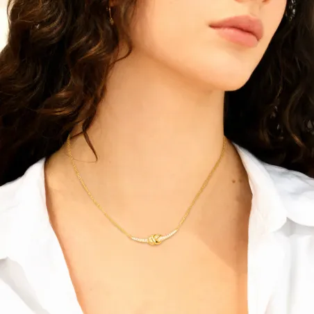 Collana Nodo d'Amore in Ottone Dorato con Zirconi Donna Amen