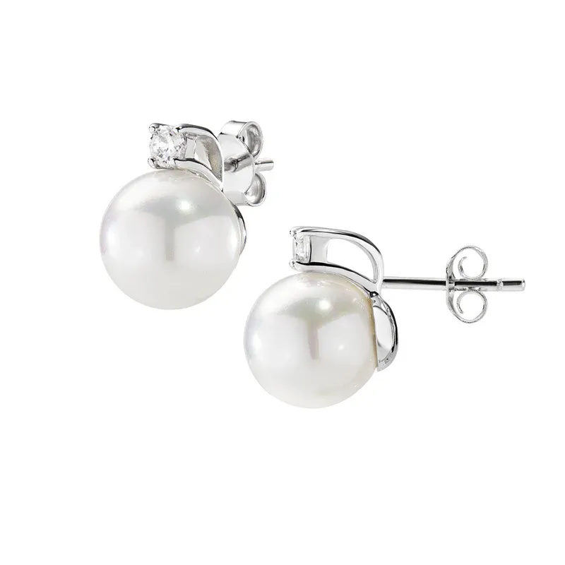 Orecchini con Perla da 10 mm e Zircone Bianco Donna Amen