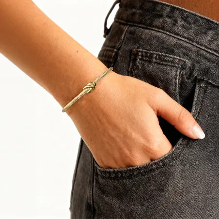 Bracciale Rigido Nodo d'Amore in Ottone Dorato con Zirconi Donna Amen