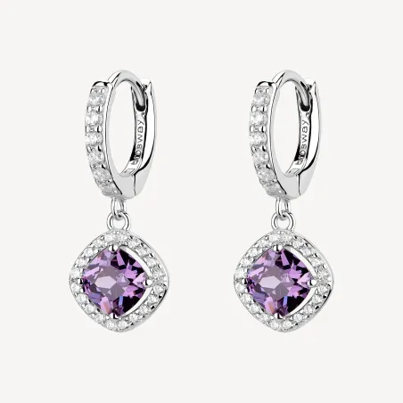 Orecchini a Cerchio con Pendente Ametista Donna Brosway