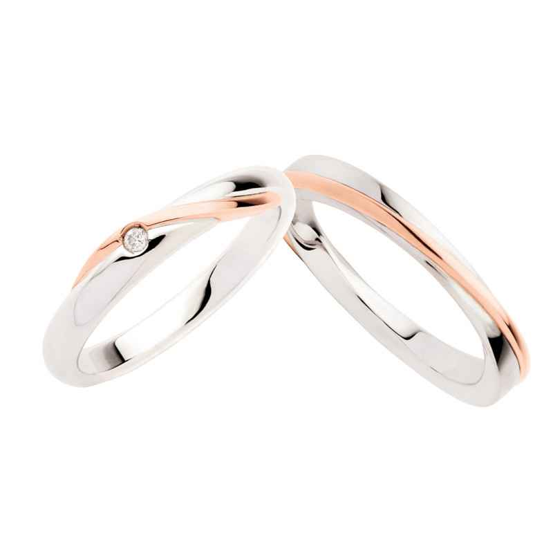 ANELLO FEDE IN ORO BIANCO E ROSA CON DIAMANTI 0.02 DONNA POLELLO 