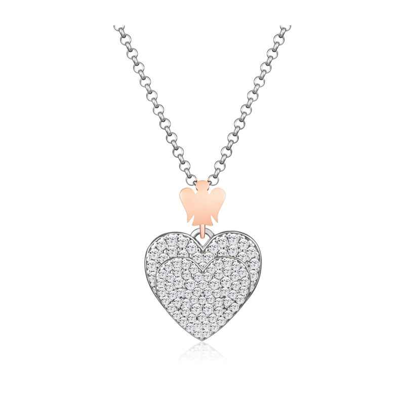 Collana pendente doppio Cuore angelo rosato Donna Roberto Giannotti