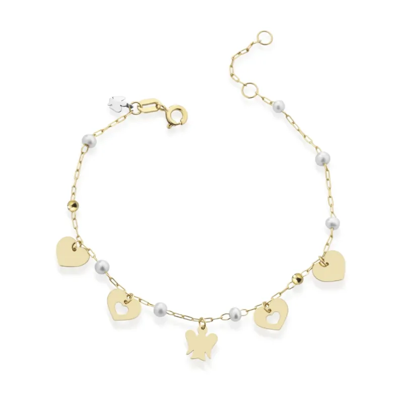 Bracciale oro con perle cuori e Angeli Donna Roberto Giannotti Bracciale oro con perle cuori e Angeli Donna Roberto Giannotti