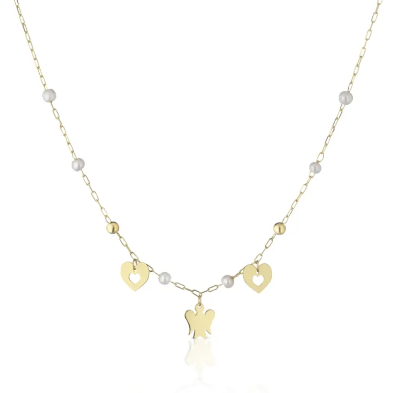 Collana oro con perle cuori e Angeli Donna Roberto Giannotti