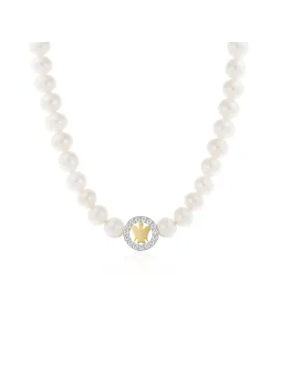 Collana Perle bianche con Tondo e Angelo dorato Roberto Giannotti