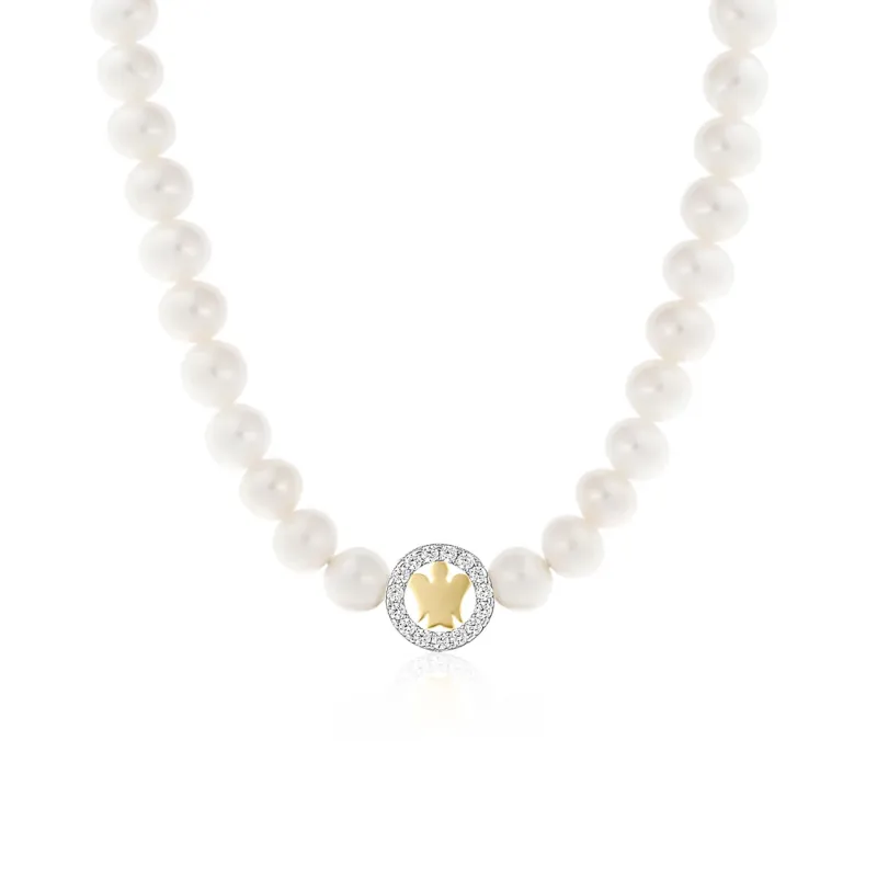 Collana Perle bianche con Tondo e Angelo dorato Roberto Giannotti