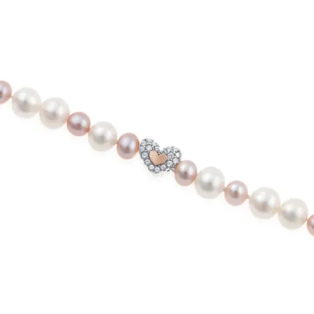 Bracciale Perle bianche e rosa, Cuore centrale Roberto Giannotti