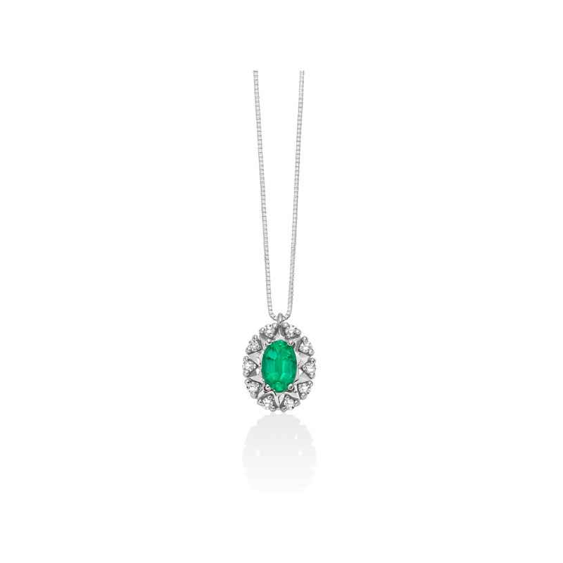 Collana oro bianco smeraldo diamanti CLD4901 Donna Miluna